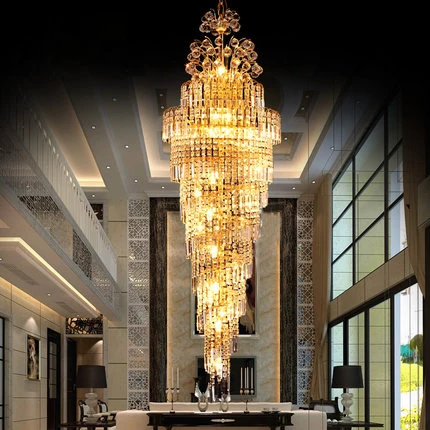 Modern Gold Crystal Chandeliers Lights Fixture Golden Crystal Droplight Hotel Restaurant Clubs Indoor Long Crystal Hanging Lamps