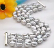 4row 7.5 “8-9mm gris barroco cultivadas de agua dulce brazalete de perlas