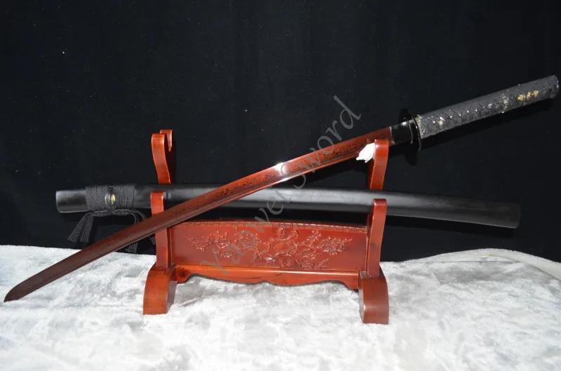 

TOP QUALITY HAND FORGE JAPANESE SAMURAI KATANA SWORD BLACK&RED FOLDED STEEL FULL TANG SHARP BLADE IRON TSUBA