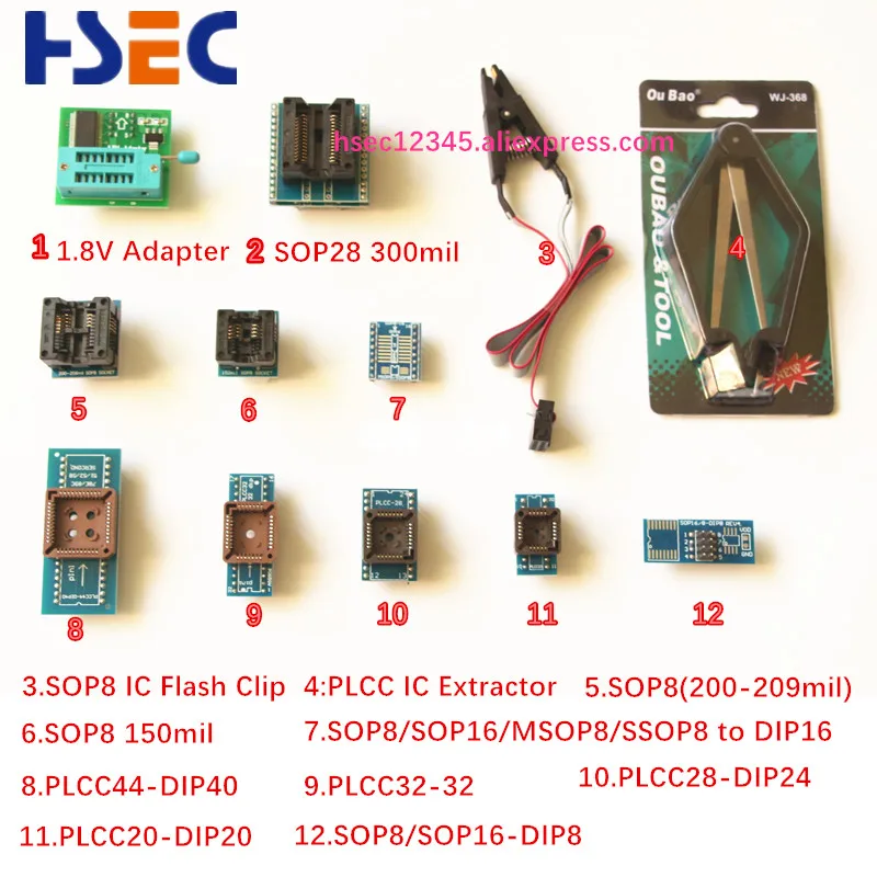 

1.8V SOP28 SOP8 PLCC44 32 28 20 IC Extractor 12 Programmer Adapters Sockets for TL866CS TL866A EZP2010 RT809F RT809H programmer