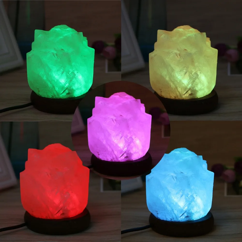 

Flower Hand Carved USB Wooden Base Himalayan Crystal Rock Salt Lamp Air Purifier Night Light S08 Drop ship