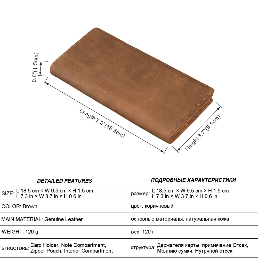 Винтажный Мужской Длинный кошелек Crazy Horse, натуральная кожа, клатч, кредитная карта, на молнии, кошельки для монет, Portomonee, брендовая сумка для денег для мужчин