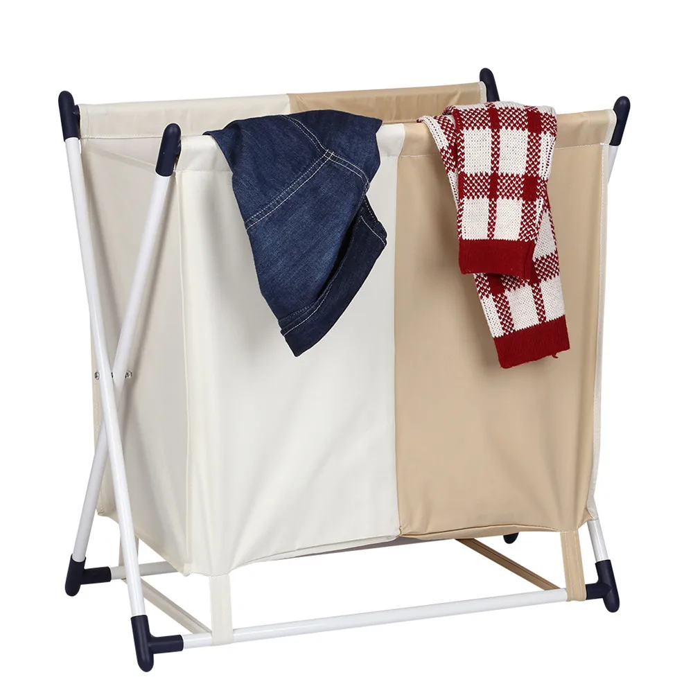 Finether Storage Organization Folding LAUDRY HAMPER X-Frame Laundry Sorter Hamper Stand 2-Compartment Detachable Bag for Clothes1
