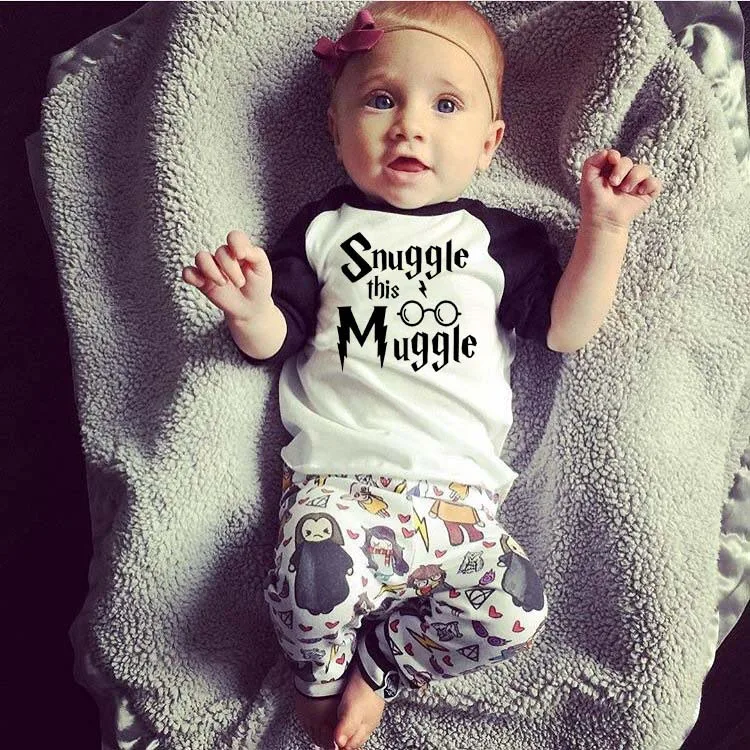 

Infant Toddle kids Baby Girls Clothes Harry Potter Snuggle This Muggle Top tees +Pants 2pcs Outfit Clothing set