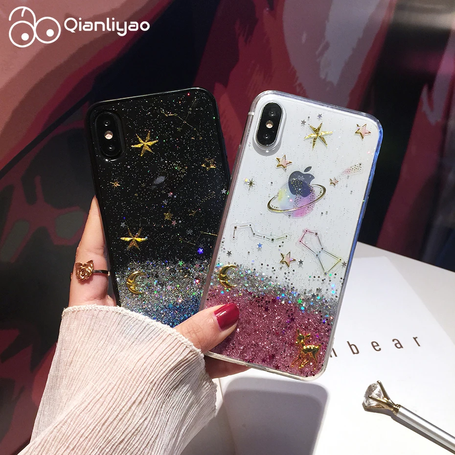 

Qianliyao Cute Cartoon Deer Phone Case for iPhone X Xs Max Xr 6 6S 7 8 plus Cases Starry sky Soft TPU Back Cover Coque Capa