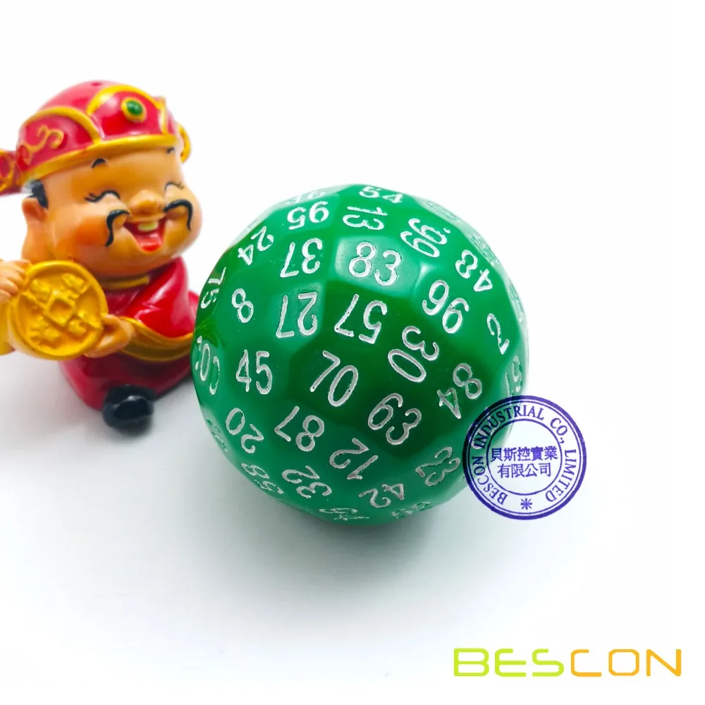 Bescon многогранные кости 100 сторон кости, D100 штампы, 100 сторонний кубик, D100 игровые кубики, 100 сторонний кубик зеленого цвета