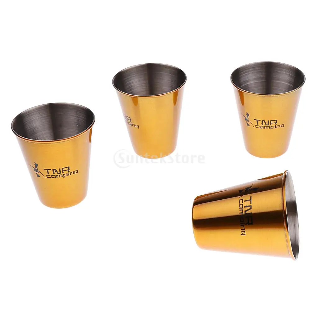 4pcs/set 60ml/180ml/300ml Healthy Stainless Steel Water Tea Cup Coffee Mug + Storage Pouch Outdoor Travel Camping Picnic