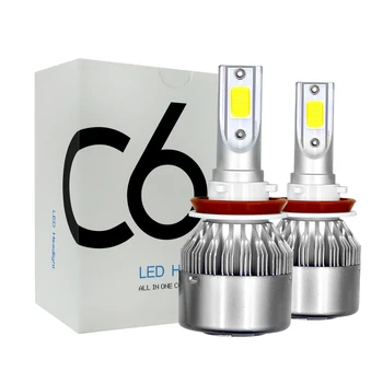 

2 X H8/H9/H11 C6 LED Car Headlight Bulb 36W 3600LM 9V-36V IP68 Waterproof 6000K Cold White 200M Light Range for Truck All In One
