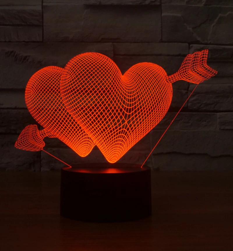 New 3D LED Night lights Double LOVE Heart Shape night light 7 colors