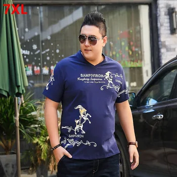 

New Tide brand large size men's short-sleeved t-shirt Elastic print casual T-shirt men Spring and summer loose short T