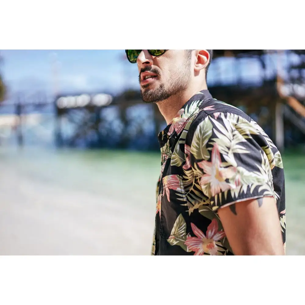 SIMWOOD 2019 الصيف جديد هاواي طباعة قميص الرجال 100% القطن عالية الجودة العلامة التجارية الملابس زائد حجم قصيرة الأكمام قمصان 190267