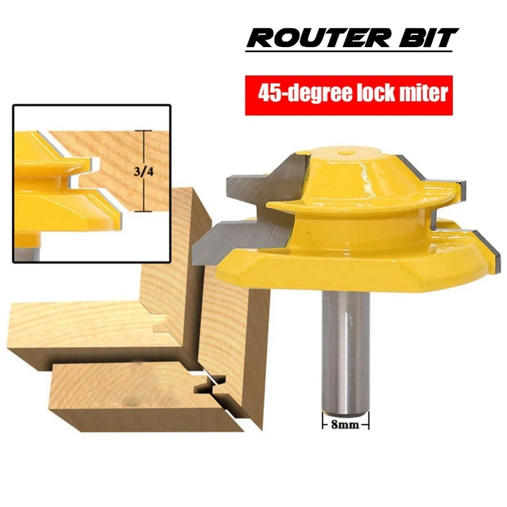 45 градусов замок, 8 мм/0,31 дюймов хвостовиком фреза карбид фреза инструмент наличии Деревообработка фреза