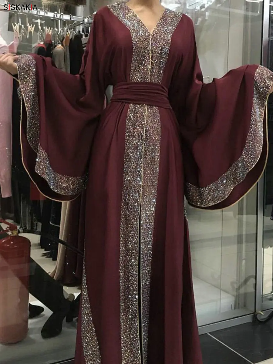Siskakia мусульманских 2 шт. платье хиджаб Рамадан молитва химар Исламская Hajj накладные Абая арабская Мода кружево лоскутное кафтан ОАЭ