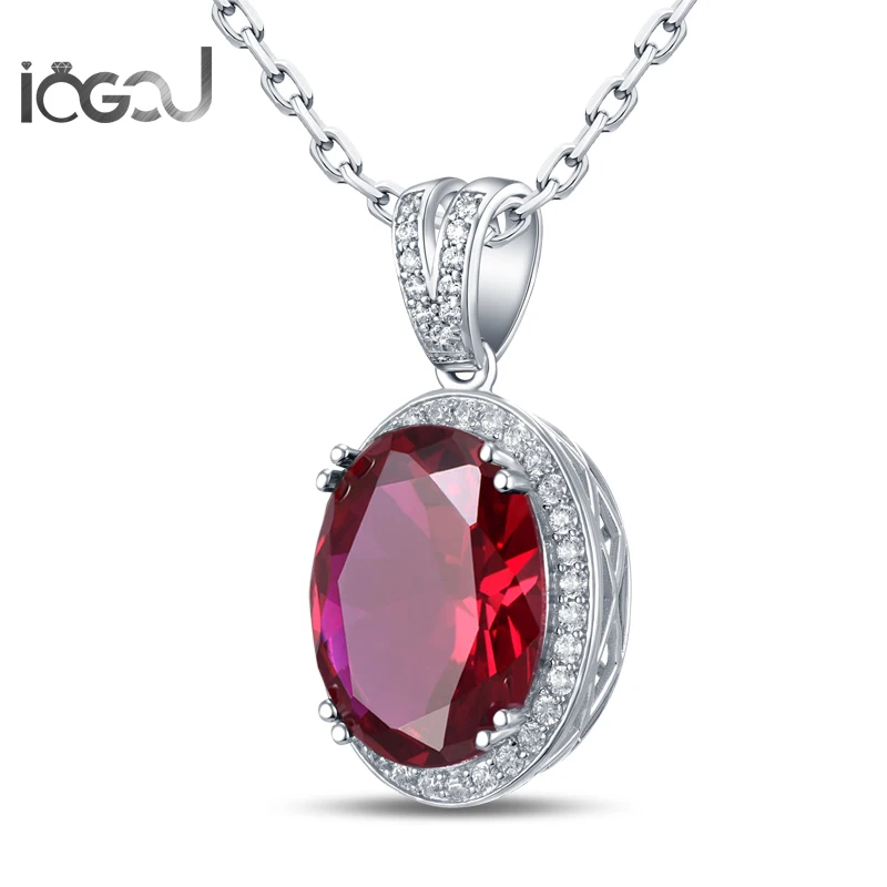 

IOGOU Trendy Oval Cut White Gold Color Red Sona Simulated Men Engagement 925 Sterling Silver Hip Hop Pendants Jewelry Gifts