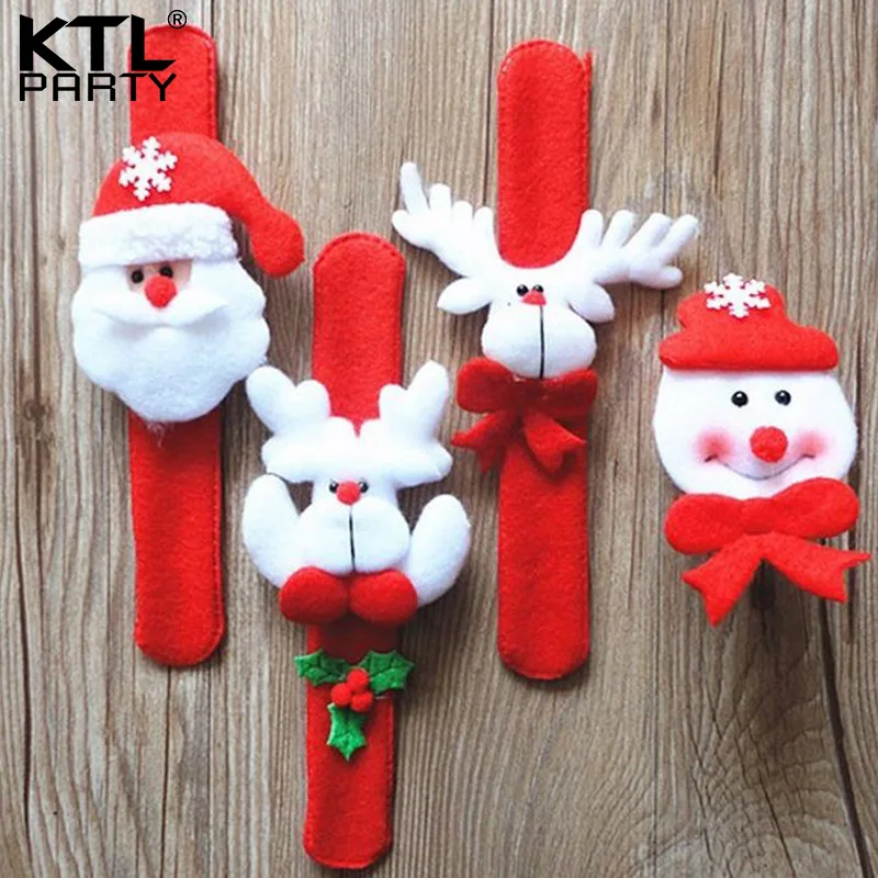 

KTLPARTY 10PCS/LOT Christmas Pat Hand Band Chrismas Santa Reindeer Wristband Hand Slap Bracelet Snowman Gift Decor