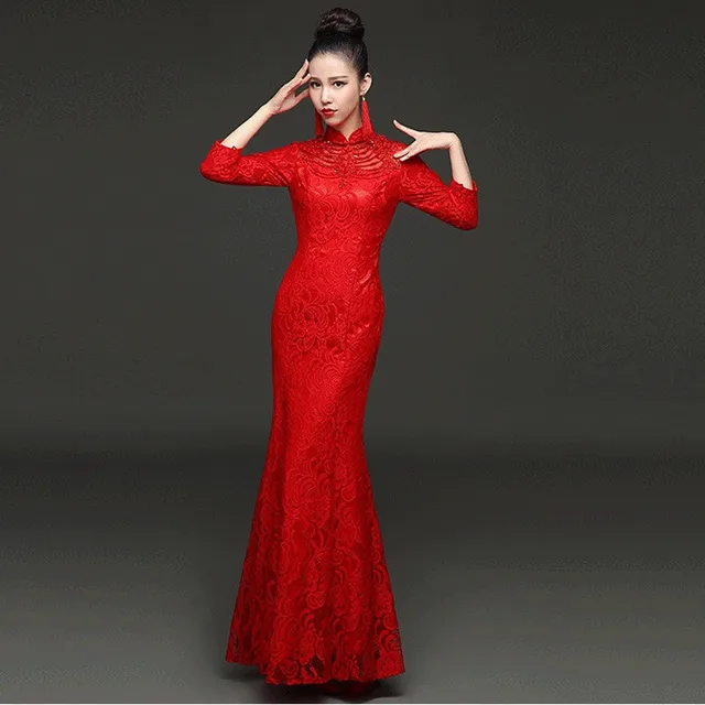 formal chino tradicional novia largo cheongsam vestido qipao boda