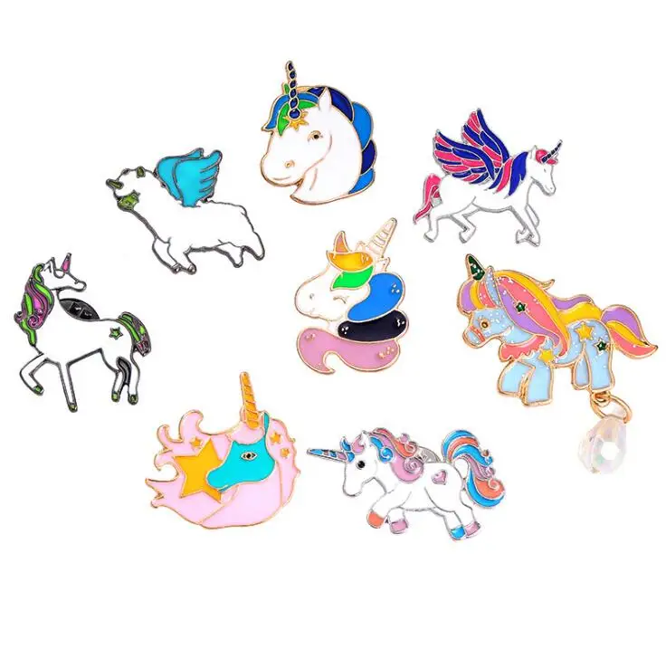 Модные брошь джинсовая Pin мультфильм красочные единорог Пегас капли масла значок