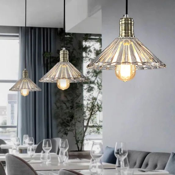 

American Country Umbrella Pendant Lights Fixture Modern Vintage Glass Single Droplight Home Indoor Dining Room Lighting D25cm