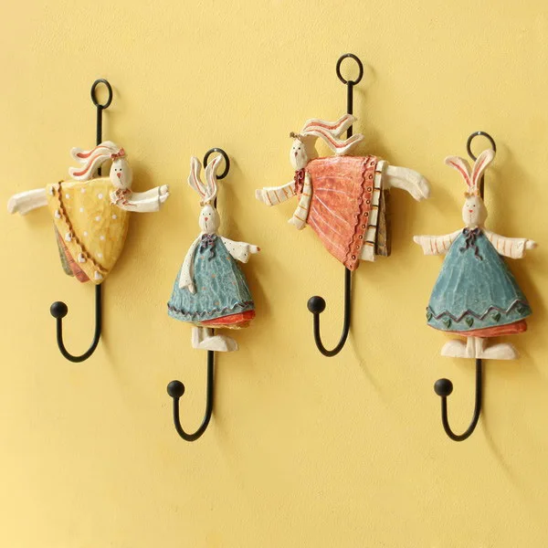 European Garden creative wall clothes hook retro cute animal shape key wall hook flying rabbit