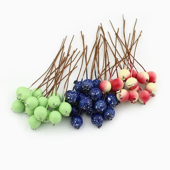 HUADODO 1cm 50pcs Blueberry Artificial Flowers Stamens Fake Foam Fruit Small Cherry stamen for Wedding Christmas Decoration