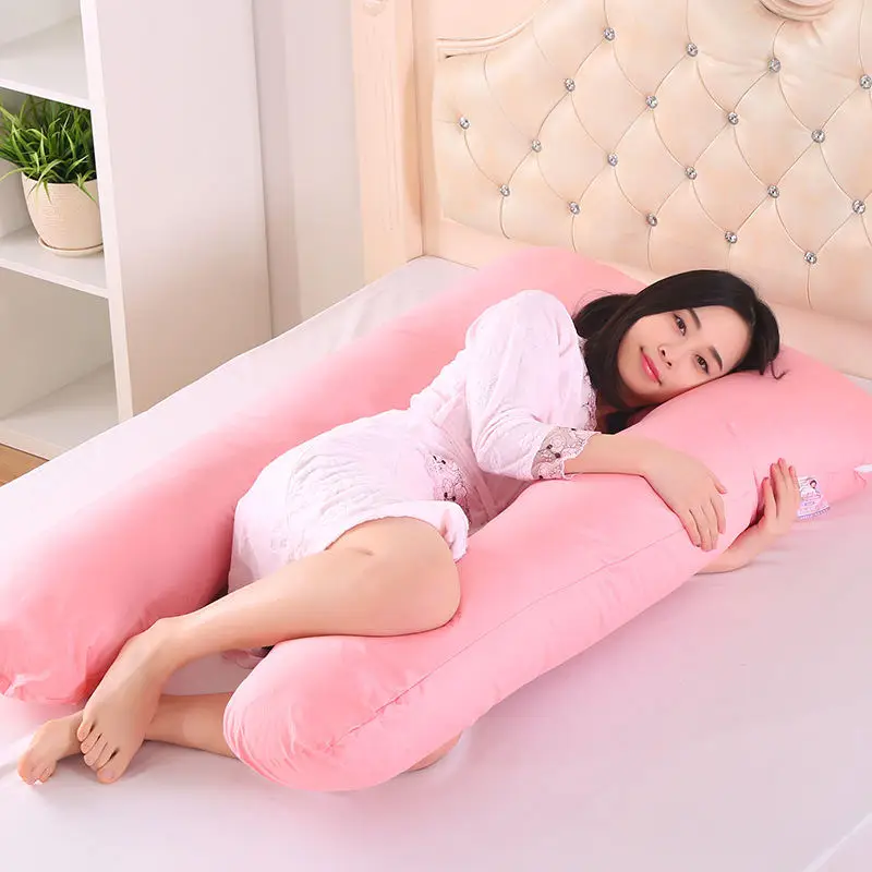Online 120*70 cm Katun Lembut U Berbentuk Kehamilan Bantal Dilepas U bentuk Bantal Tubuh Untuk Wanita Hamil Bersalin Side Sleeper