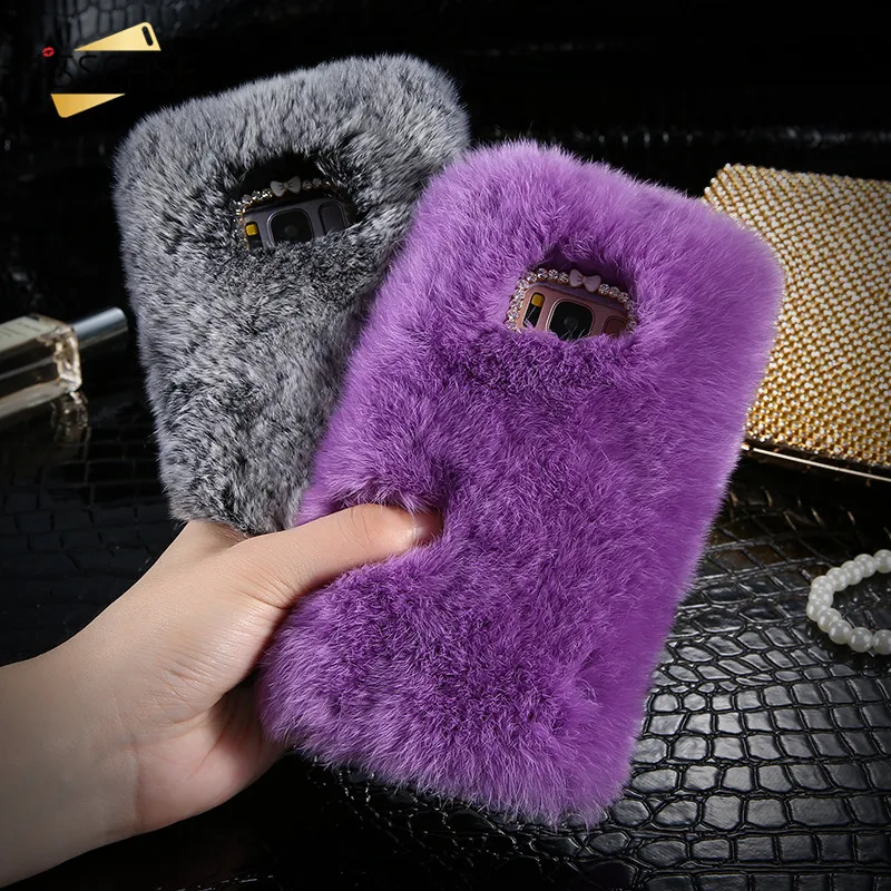 

KISSCASE Cute Rabbit Fur Phone Cases For Samsung Galaxy S8 Plus Note 8 Case Fluffy Warm Cover For Samsung S7 S6 edge S5 Case