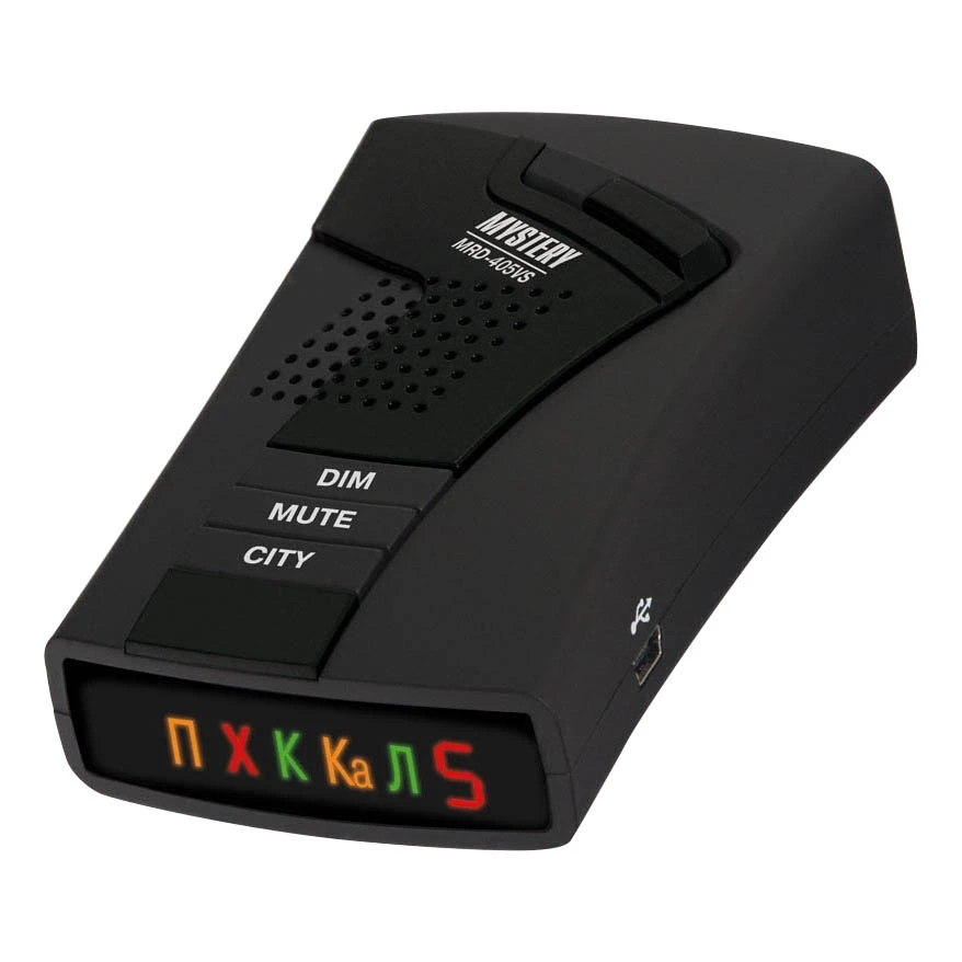Радар-детектор MYSTERY MRD-405VS (Диапазоны X/UltraX, K/UltraK, Ka, Круговое (360°) обнаружение сигналов лазера. Обнаружение сигналов VG-2. Режим POP, Режим город / трасса, голосовые оповещения)