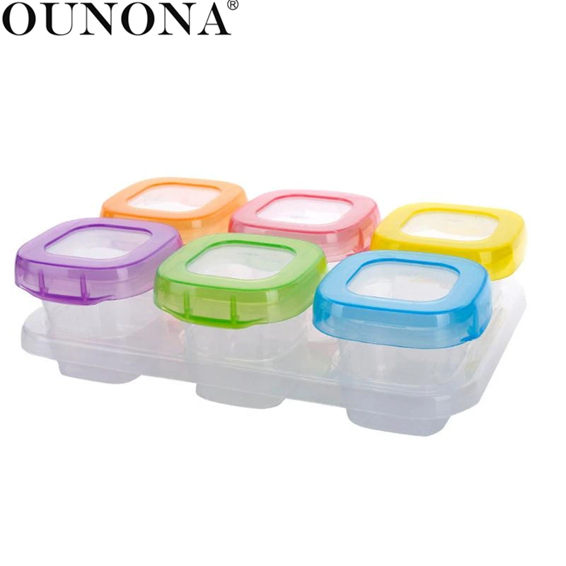 6pcs 60ml Baby Weaning Food Freezing Cubes Tray Pots Freezer Storage