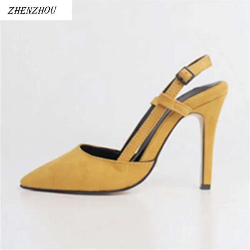 

QSR PUMPS 2019 Stylish Chic Navy Blue/Yellow Dress Pumps Korean Style Shallow Buckle Hollow Ladies High Heels Office Shoes