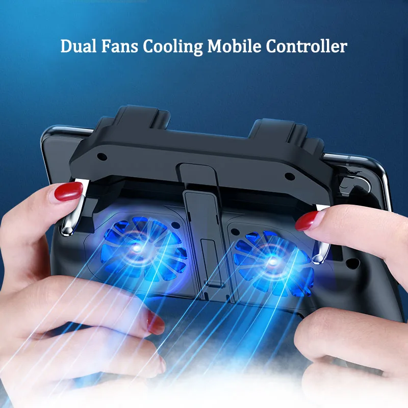 PUBG mobile controller with double fan cooling for iphone ios android phone game pad free fire with 2500mah / 5000mah power bank