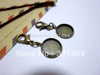 

Antique bronze 100pcs bezel pendant blank tray 12mm lobster clasp w/ 10mm round cameo base setting for charm jewelry diy
