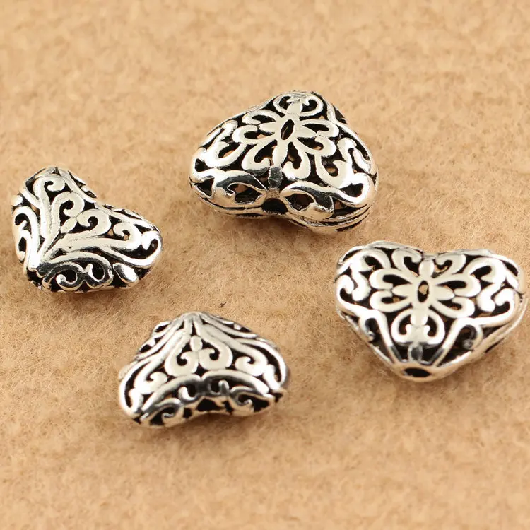 

2pcs 925 Sterling Silver Beads DIY Bracelet Pendant Necklace Vintage Hollow Heart Love Spacer-Beads For Jewelry Making XA1905