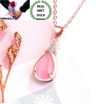 

OMHXZJ Wholesale European Fashion Woman Party Birthday Gift Water Drop Rose Quartz Zircon 18KT Rose Gold Pendant Necklace NA236
