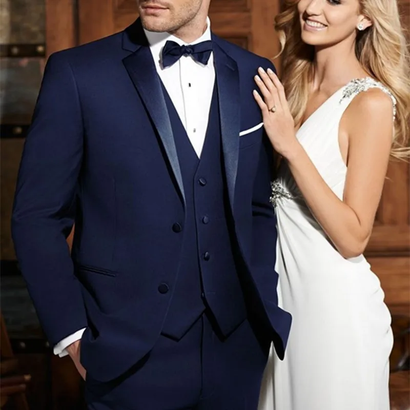 

Custom Made Groomsmen Notch Satin Lapel Groom Tuxedos Navy Blue Men Suits Wedding Best Man Blazer suit (Jacket+Pants+Tie+Vest)