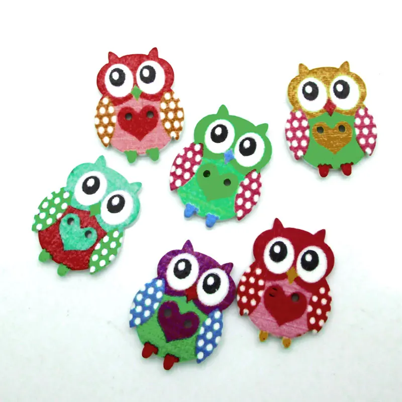 

50pcs 24x18mm Mixed Owl Wooden Buttons For Clothes Crafts Sewing Decorative Needlework Scrapbooking DIY Accessories