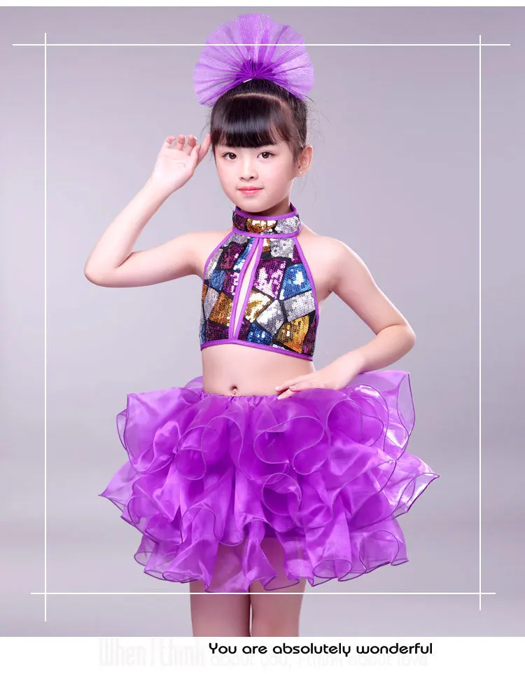 Детское платье для выступлений, танцевальная юбка для девочек в стиле джаз, платье для выступлений с блестками