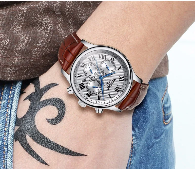 Watches Men Luxury Brand BINGER Automatic Mechanical Watch Waterproof Calendar Leather Wristwatch relogio masculino