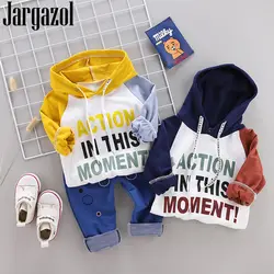 Jargazol/Одежда для маленьких мальчиков с буквенным принтом, 2019 толстовка с капюшоном и длинными рукавами и штаны, Модный комплект одежды для