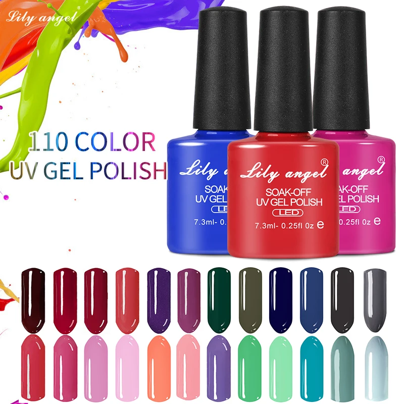

Lily angel 7.3ml 24Pcs/Lot Soak Off UV Gel Nail Polish UV LED Lamp Gel Vernis Semi Permanent 110 Colors Colorful Nail Gel