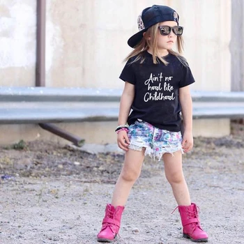 

Ain't No Hood Like Childhood Summer Baby Clothing Baby Girl Boy T Shirt O-Neck Short Sleeve Top Tees Kids Shirt Black 0-12 Years