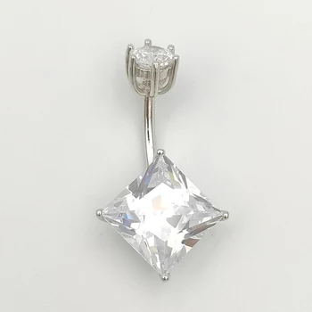 

925 sterling silver square cubic zircon belly ring fashion belly piercing jewelry With Gift Box