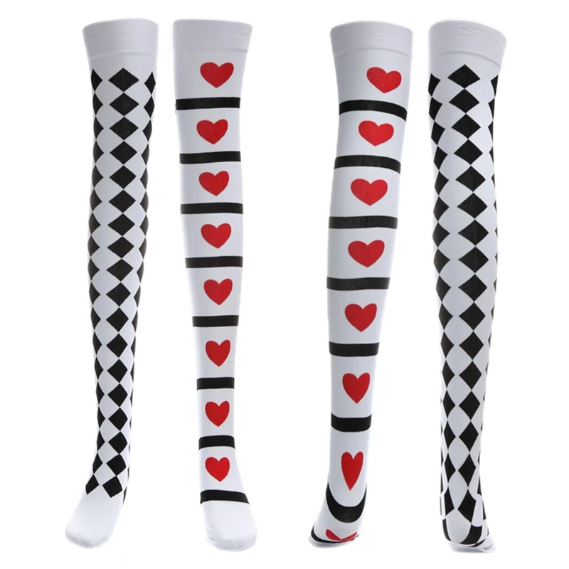 Покер карты костюм печати бедра высокие чулки Косплей Костюм длинные носки Хэллоуин