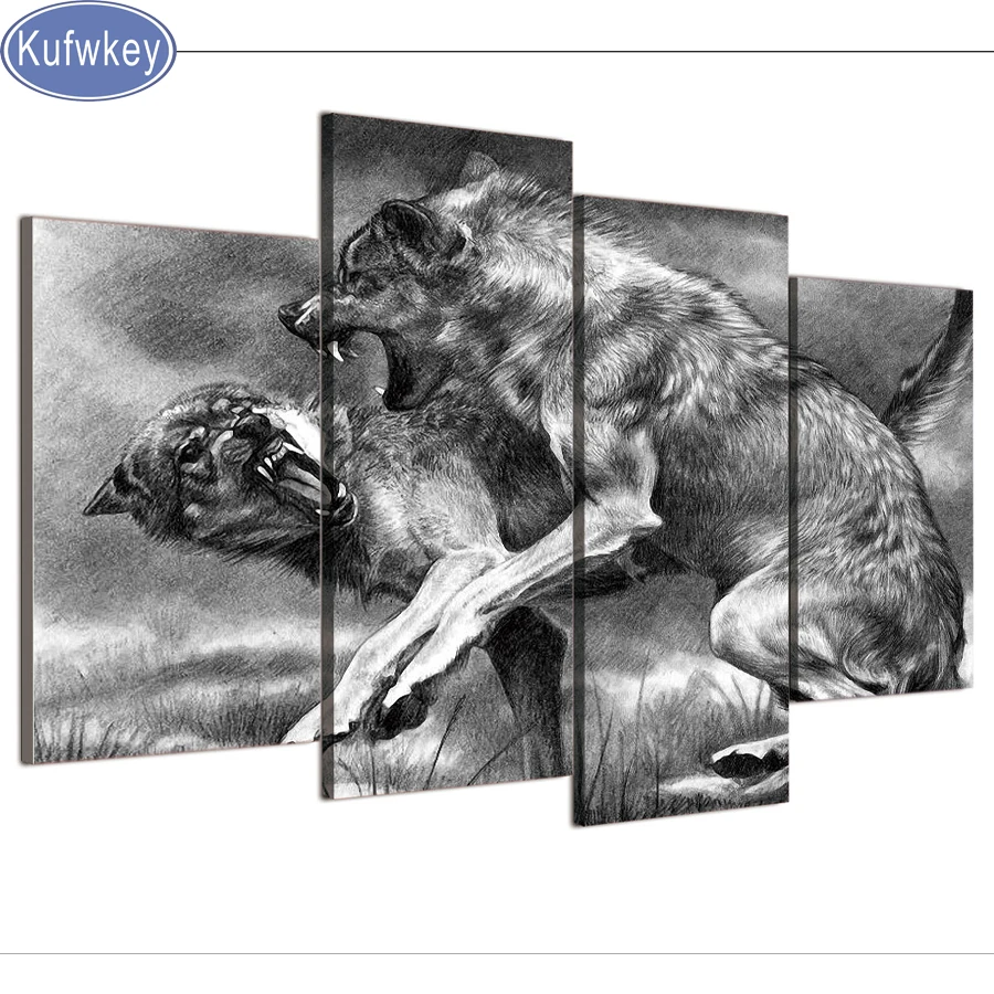 

Multi-picture round diamond painting stones"wolves/fighting"diamond Embroidery 5D full Square Drill Mosaic Animals rhinestones