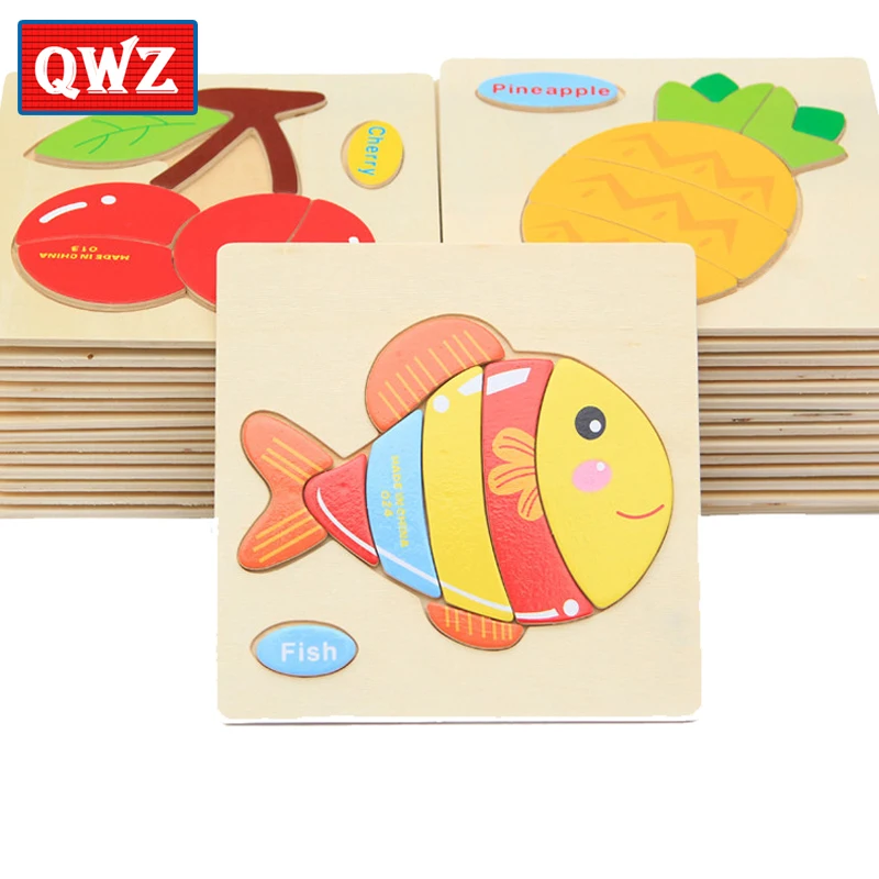 QWZ Деревянные 3D головоломки деревянные игрушки для детей пазлы с мультяшными