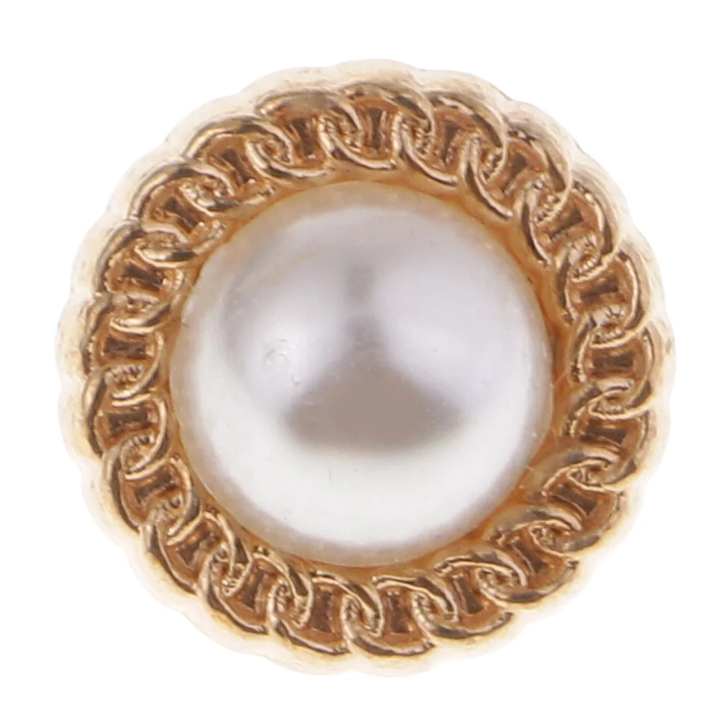 10 Pieces Round Crystal Faux Pearl Shank Buttons Costume Sewing Crafts Golden 10mm