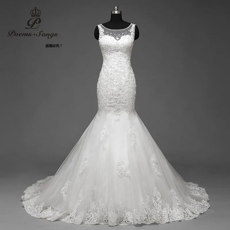 

PoemsSongs Real photo 100 % Sweetheart Applique Beaded Strapless Mermaid Wedding Dress Customer Made Chapel Train Back Open