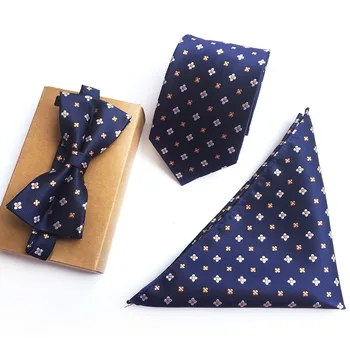 

3 Pcs Men Formal Ties Set Fashion Floral Bowtie Handkerchief Necktie Sets