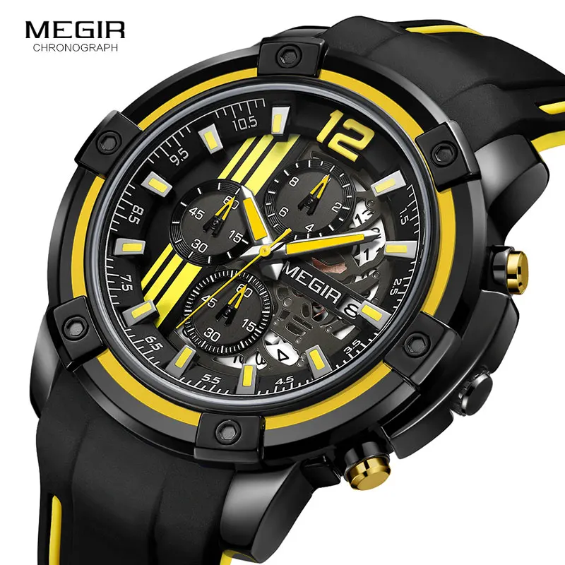 Megir Orologio Uomo Militare – Cronografo Al Quarzo Con Cinturino In Silicone Nero – Cassa XL 52 Mm