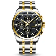 Карнавальный мужской бизнес Многофункциональный стальной ремешок для часов с тремя окнами автоматические механические часы наручные часы-золотой ободок черный циферблат