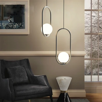 

American Creative Glass Ball Pendant Lights Iron Hoop Hang Lamp for Bedroom Cafe Restaurant Bar Indoor Lighting Fixtures Decor